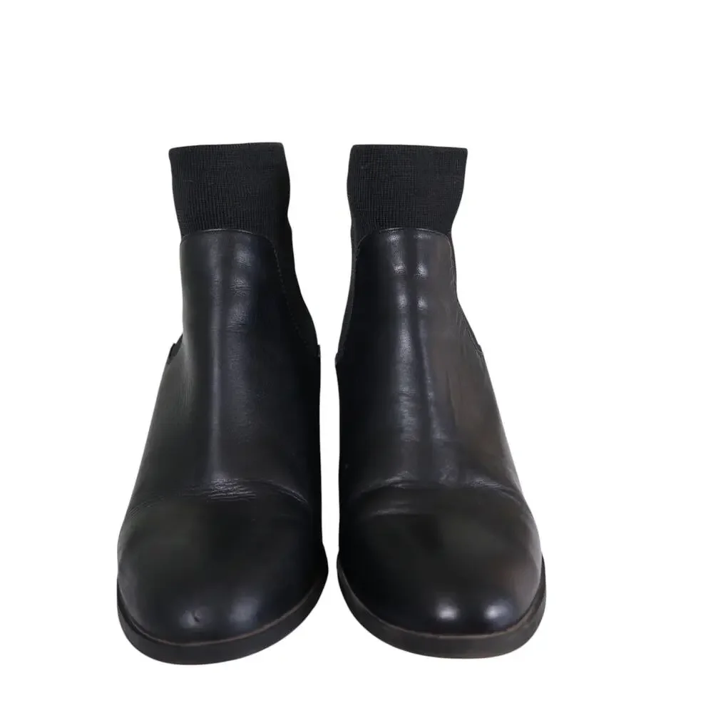 Steve Madden Womens Erika Bootie Size 8 Black Leather Stretchy Sock Stacked Heel